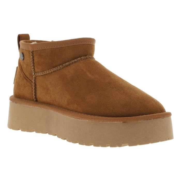 Boots basses végans - Refresh - Beige - Tige mi-haute - Semelle plateforme - Doublure laine chaude