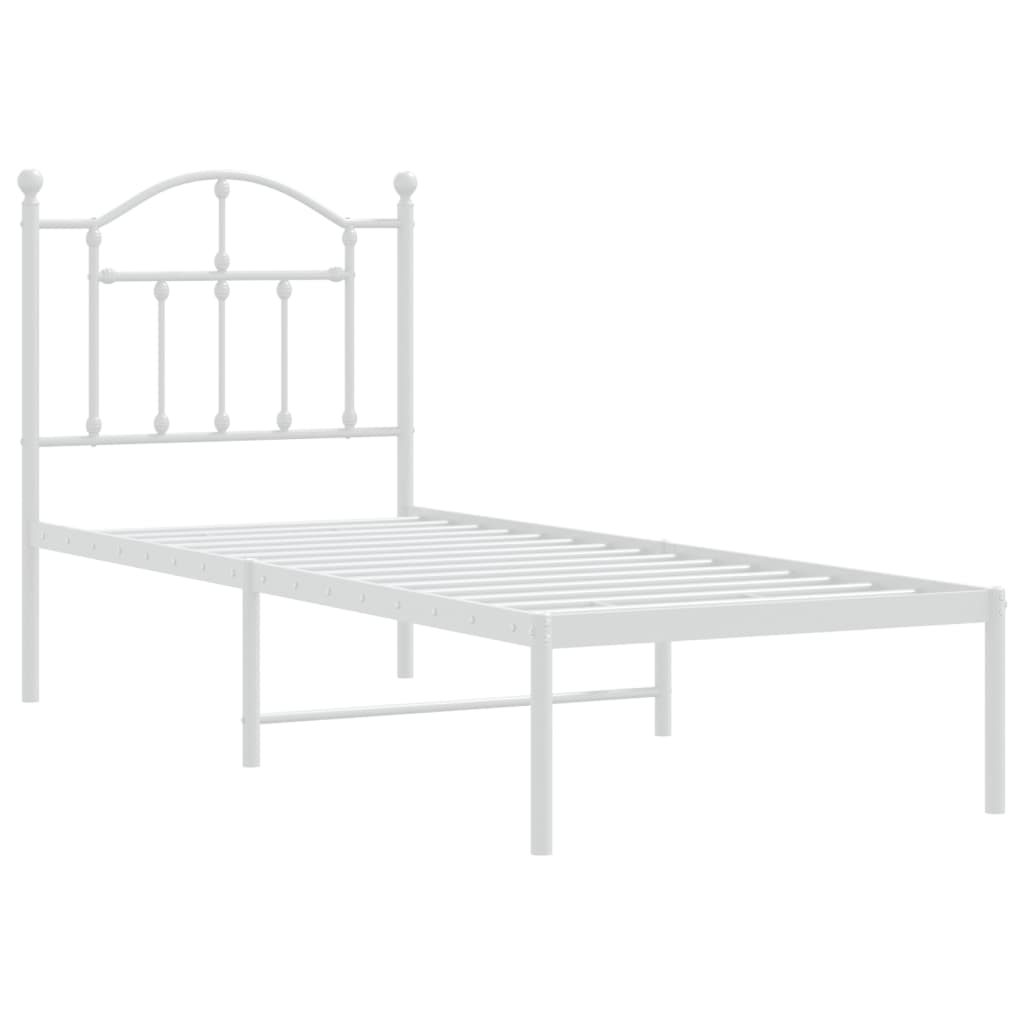 Metal bed frame without mattress with headboard white 75 x 190 cm