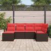 Sofa Set with Cushions 6 pcs Brown and Red Poly Rattan