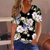 Летний топ с V-образным вырезом, 3D принтом в виде бабочек и цветов, модная повседневная женская футболка с коротким рукавом