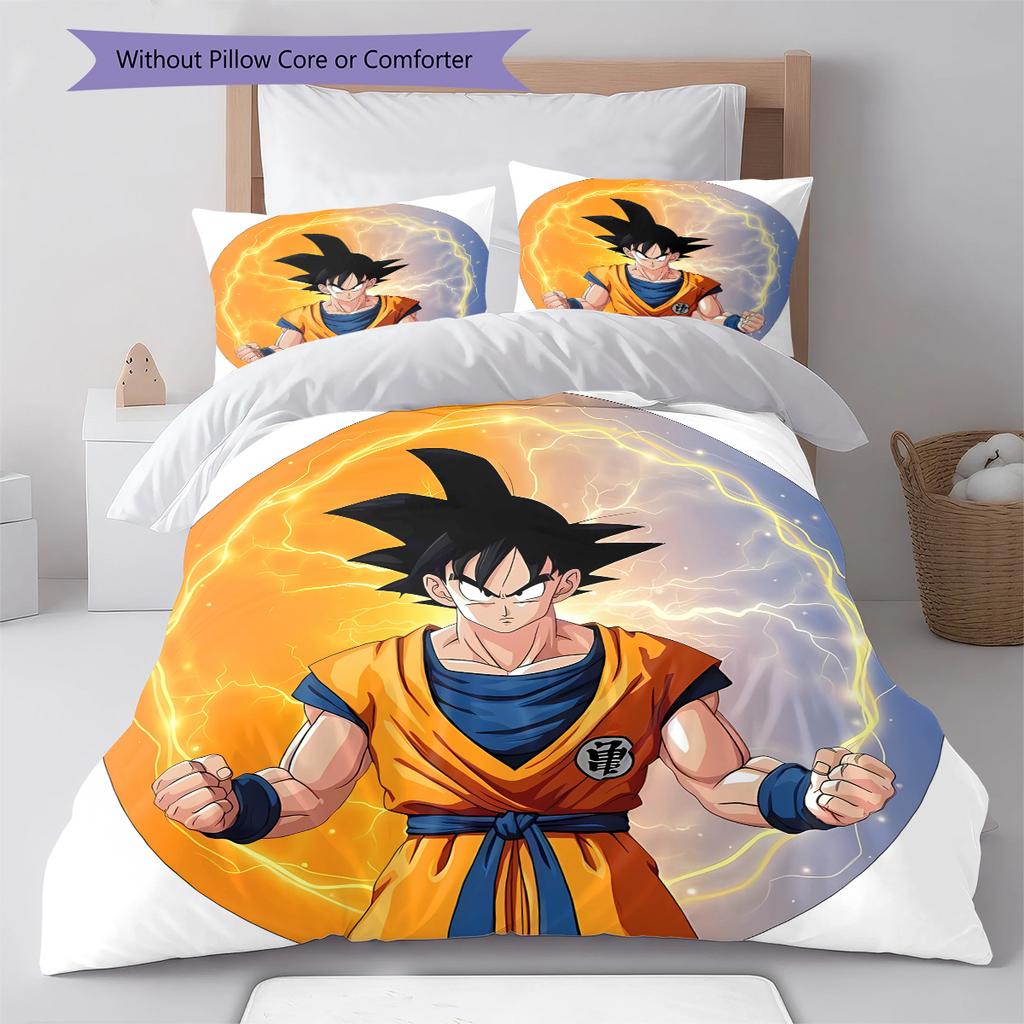 Son Goku Pattern Bedding,Quilt Set Quilt Cover Pillowcase Home Birthday Gift (1 * duvet cover + 2 * pillowcase, without core)