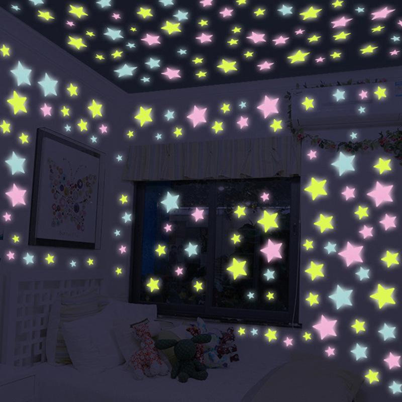 Vogue Luminous Glow In The Dark DIY 100 Pcs Bedroom 3D Stars Stars Wall Stickers Home Decoration Fluorescen