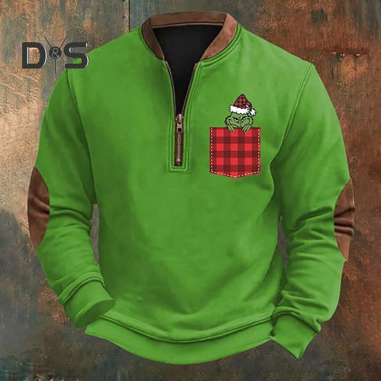 Весна Осень Мужской Топ На Молнии Полуоткрытый V-образный Вырез 3D Мультяшный Принт Лоскутные Рукава Плюс Размер Пуловер Свободный Спортивный Досуг Праздник Свитшот