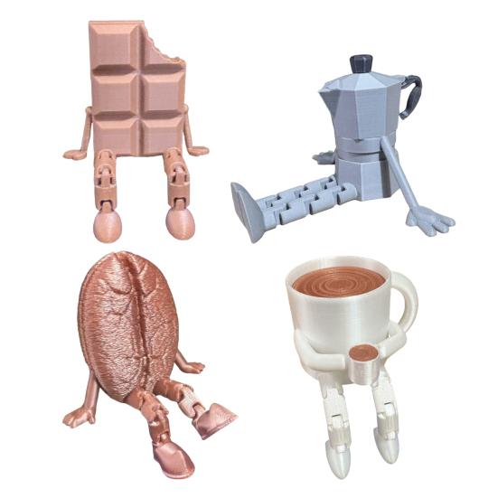 3D-печатная шарнирная фигурка кофейной кружки, подвижная настольная статуэтка, милый орнамент в виде кофейного зерна, креативный декор для офиса и дома, забавный подарок на день рождения