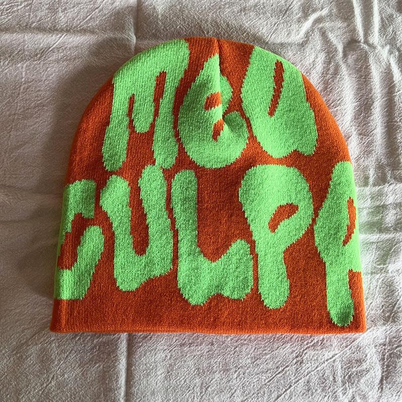 Acrylic Knit Beanie Hat With Embroidered Letters For Streetwear Fashion In Winter Season