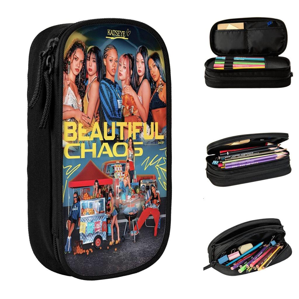 Katseye Kpop Idol Pencil Cases BEAUTIFUL CHAOS Pen Bags Girl Boy Big Capacity Students School Gifts Pencilcases
