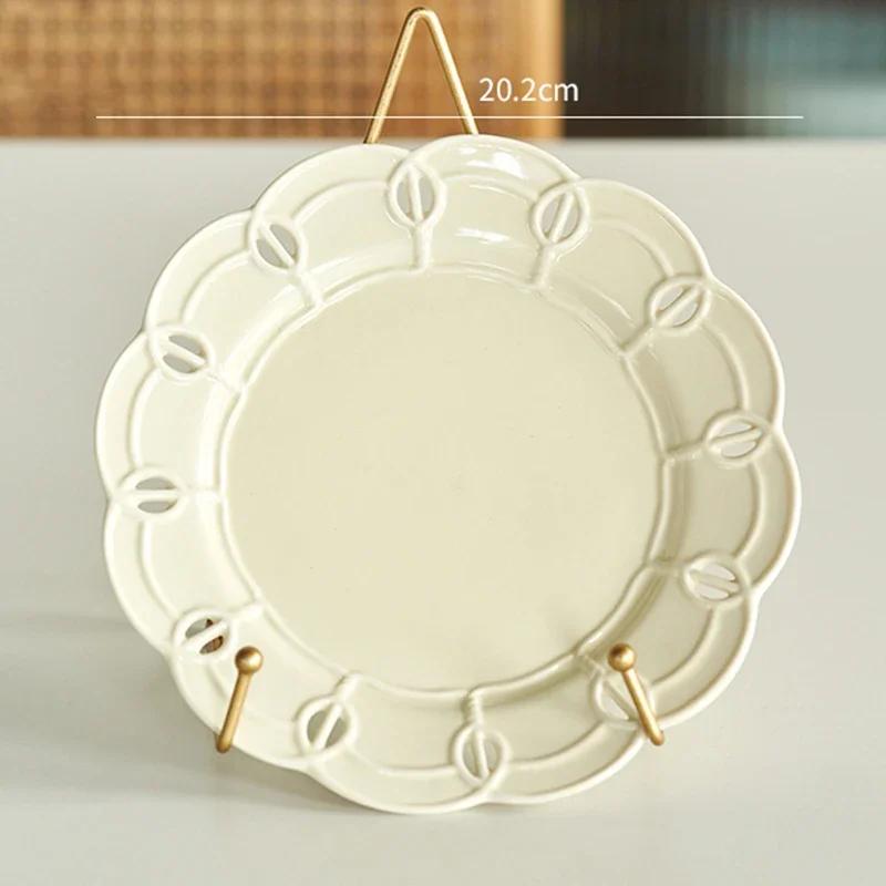 Креативная однотонная керамическая тарелка, роскошные ресторанные тарелки для пасты, уникальные полые десертные тарелки, бытовая посуда