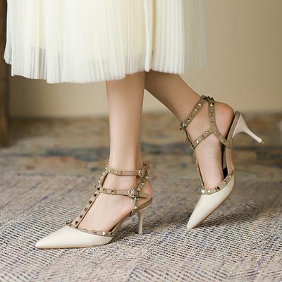 Туфли на высоком каблуке из лакированной кожи с заклепками, сексуальные босоножки с острым носком на высоком каблуке, босоножки на тонком каблуке для женщин