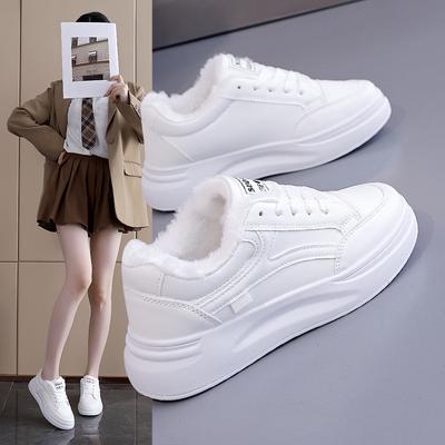 Женские зимние теплые ботинки большого размера с мягкой подошвой и меховой подкладкой, нескользящие, для пеших прогулок, повседневные, спортивные, хлопковые ботинки, маленькие белые туфли