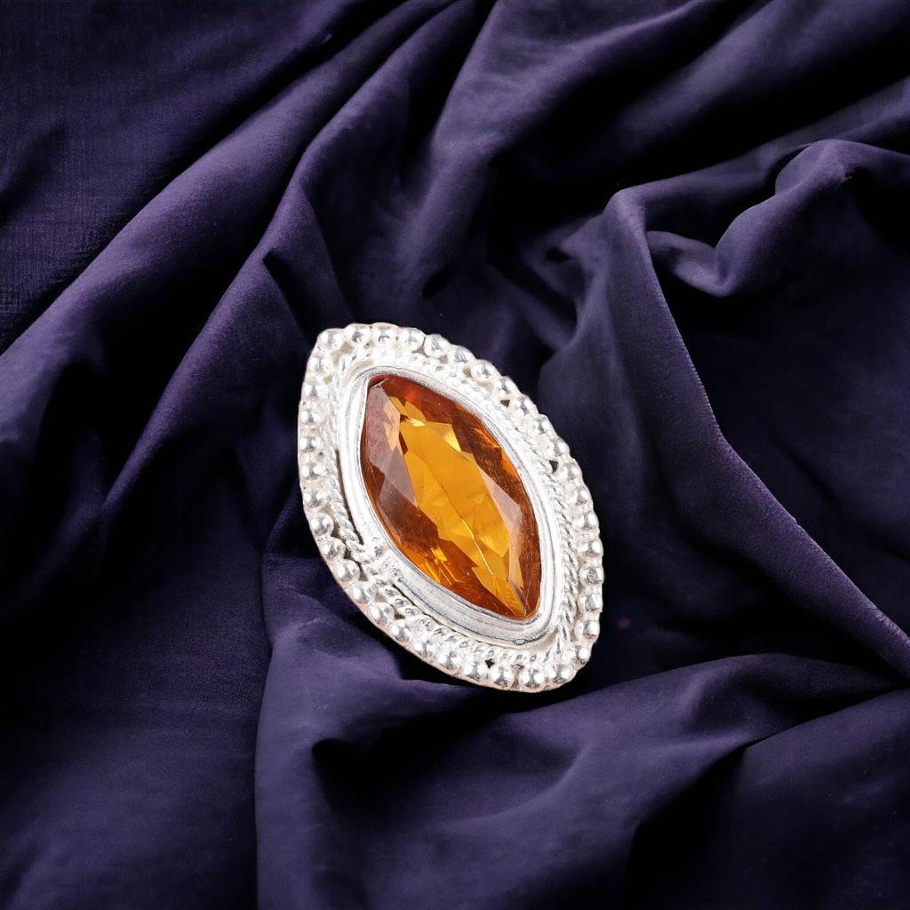 Natural Citrine Gemstone 925 Sterling Silver Trendy Jewelry Boho Ring For Gift RR-26-6