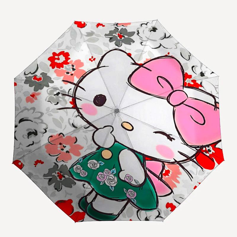 1pc Hello Kitty Floral Print Automatic Opening Folding Umbrella with 8-Rib Iron Frame - Perfect for Outdoor Use, Festive Gifts, Travel, Daily Use, and