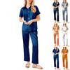 Women's Silk Solid Color Pajamas Set, Ladies Short-sleeved And Long Pants Two-piece Pajamas, Button-down Pajamas And Home Clothes