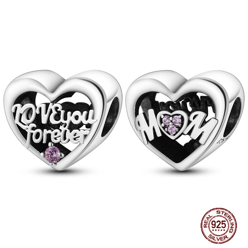 Медные Шармы Большая Любовь Мама Семья Сестра Розовое Сердце Тюльпан Бусины Ча Подходят для Оригинального Браслета Сделай Сам Ювелирный Подарок на День Матери