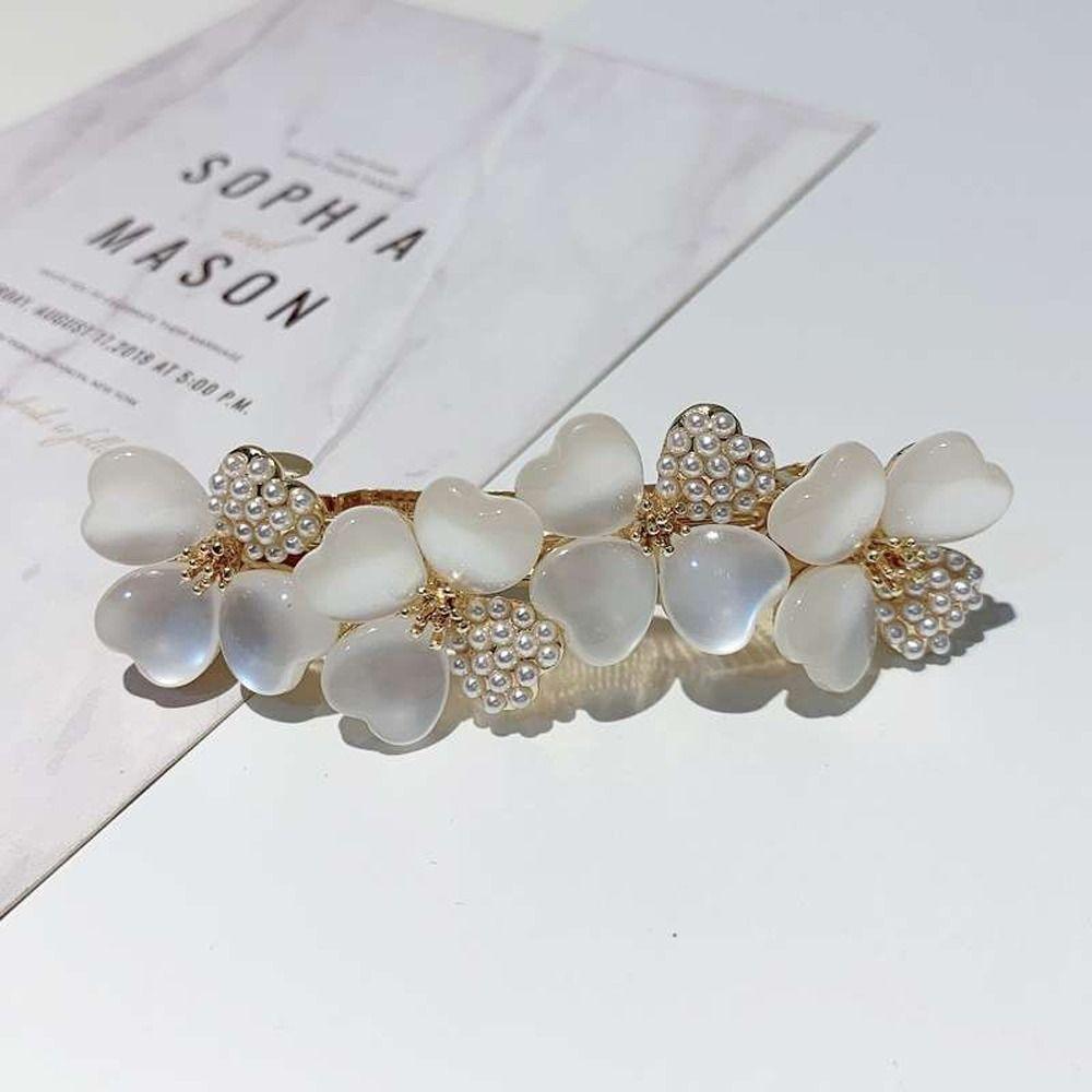 Zinc Zinc Alloy Ponytail Holder Flower Pearl Girl Spring Clip Korean Style Hairpin Women Hair Clip Headdress