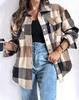 Autumn and winter new European and American fashion commuter OL plaid lapel single-breasted thickened long-sleeved shirt top women