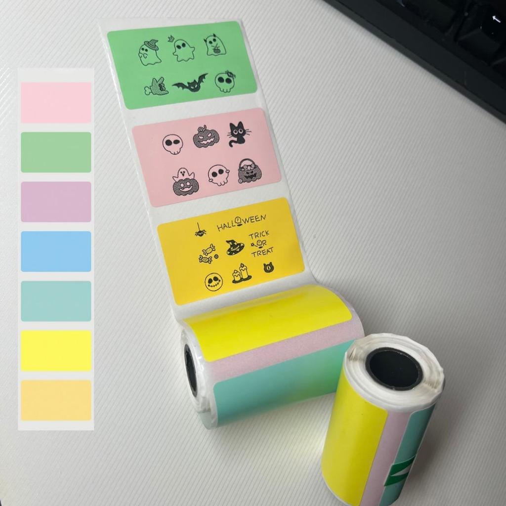 56x30mm Color Label Sticker Printing Paper,7 Colorful Continues 52x30mm Labels, BPA Free,Waterproof,Oil-proof,Long-term Storage,Tear-resistance
