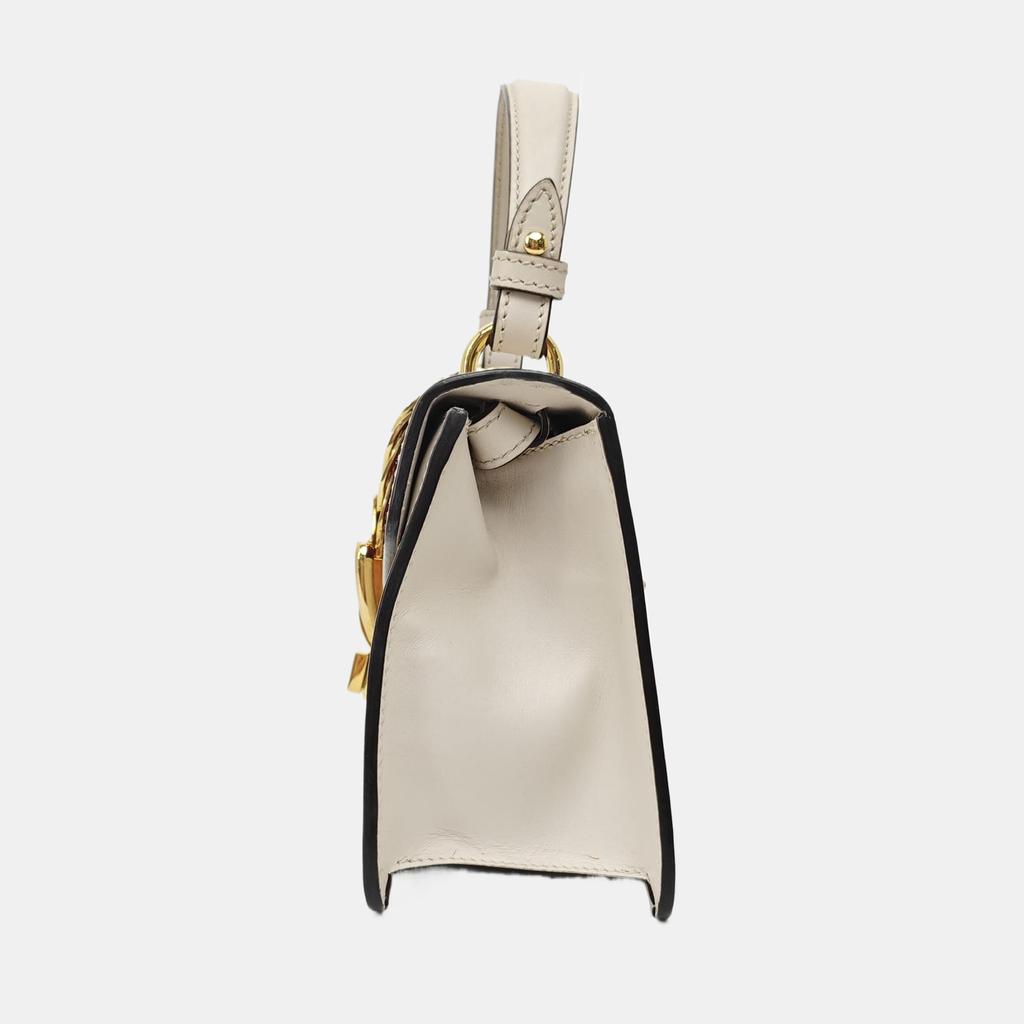 [Pre-Owned] Sylvie Gold Buckle Striped Web Leather Mini Tote Shoulder Crossbody Bag - Good #ZK2C0G