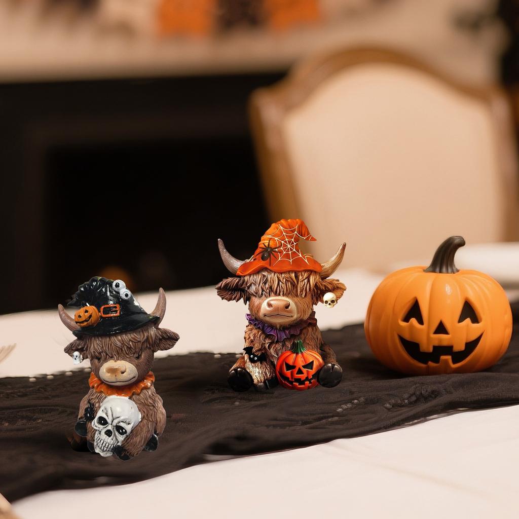 Фигурка коровы Хэллоуин Тыквы Паук Корова, Подарки на Хэллоуин, Украшение для дома, сада, кухни, рабочий многоярусный палетный стол