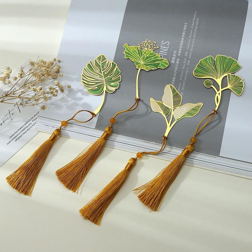 Brass Lotus Leaf Vein Metal Bookmark Metal Green Leaf Bookmark Chinese Style Bookmark Stationery