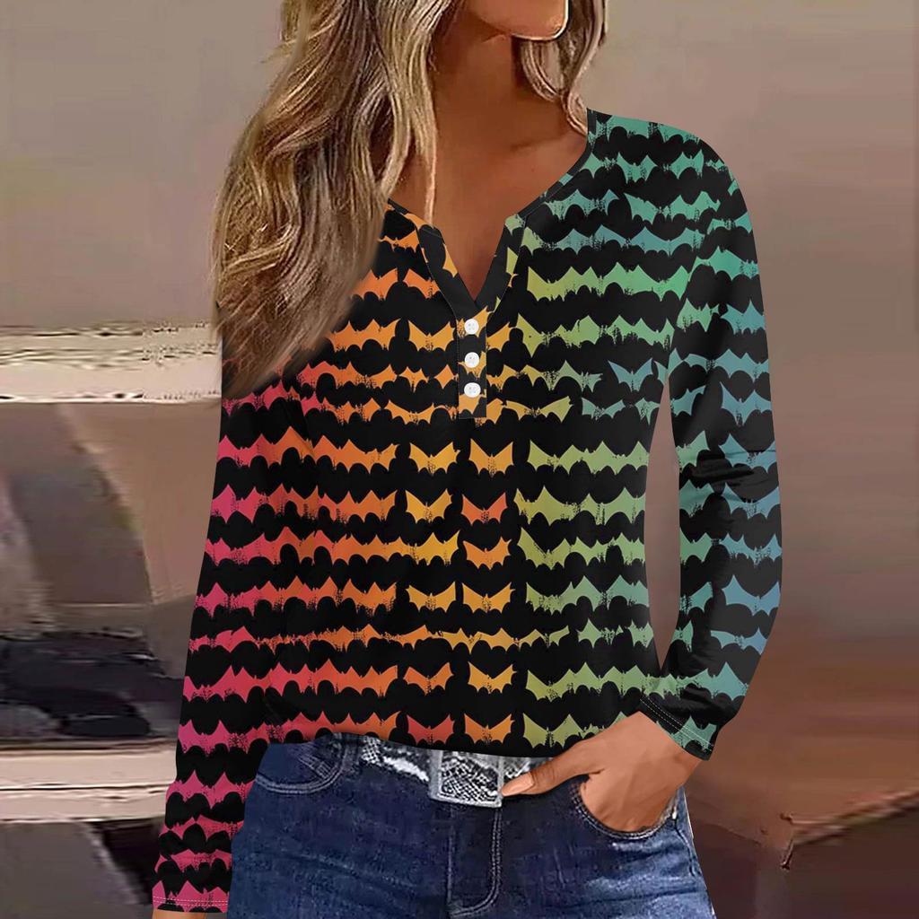 Жен. Футболка Футболка на пуговицах с длинным рукавом Повседневные Выходные Мода Классический Топ с v-образным вырезом Обычный