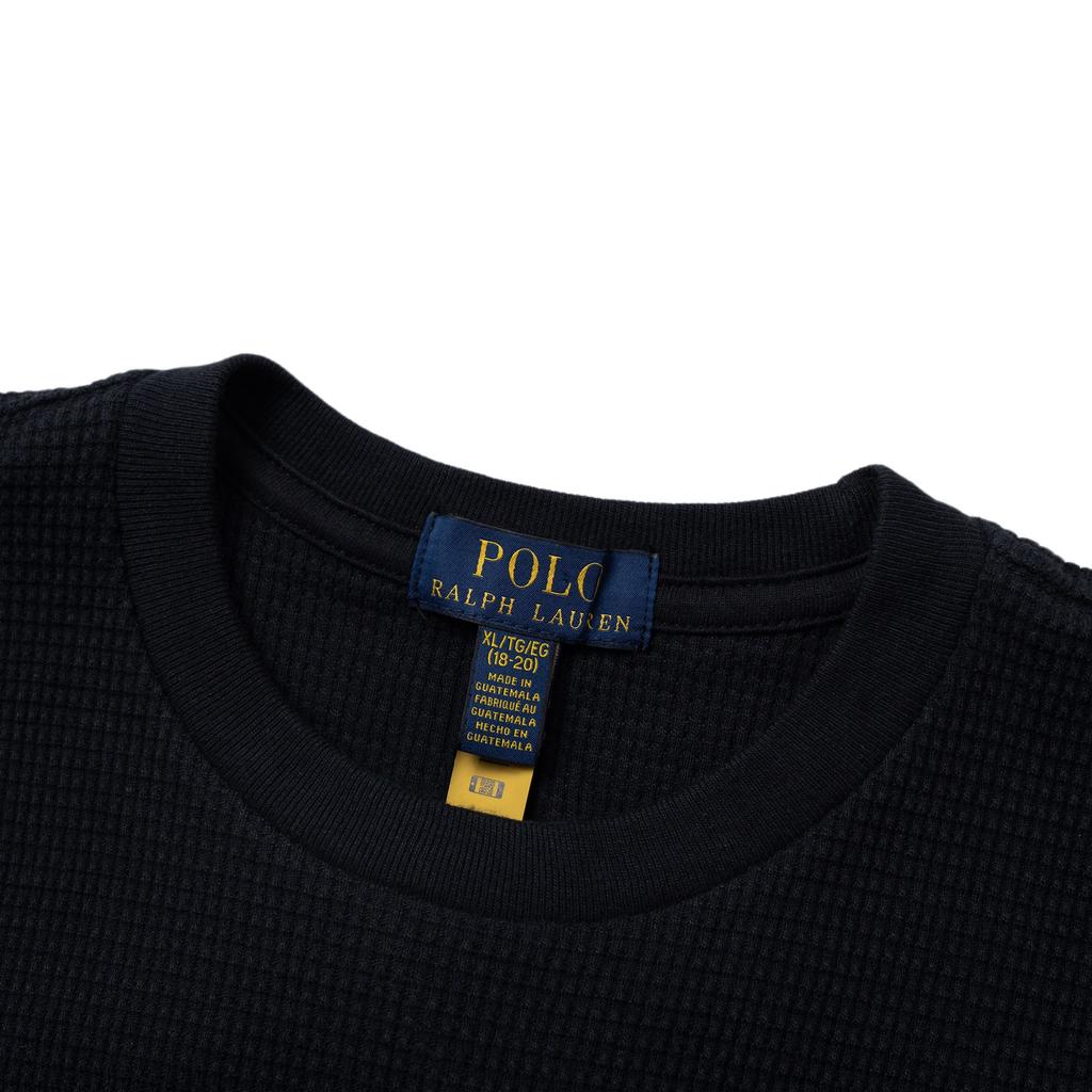 Polo Ralph Lauren Однотонная футболка с круглым вырезом и логотипом пони, с длинным рукавом, детские топы, черный 323920629-005