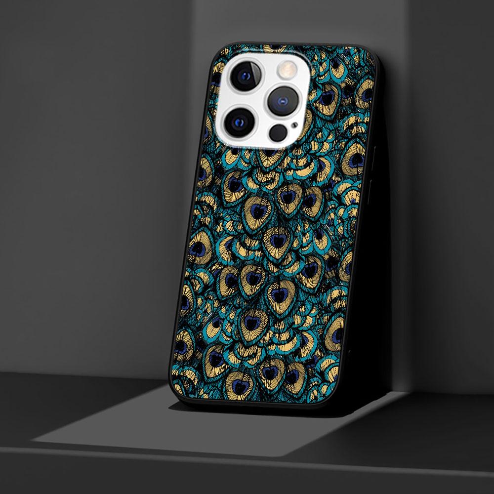 Peacock Feathers Case for Apple iPhone 14 11 7 SE 2020 8 X XS 13 12 Mini XR 15 Pro Max Silicone Black Soft Phone Cover