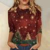 Женская повседневная футболка с круглым вырезом и рождественским принтом снежинок, рукав три четверти, топ, пуловер