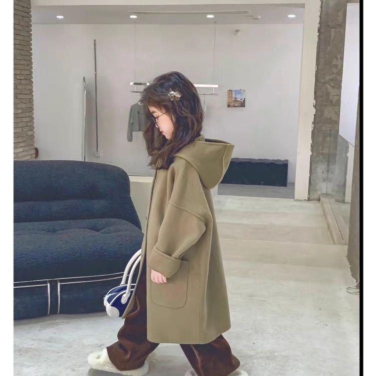 Пальто из шерсти и кашемира для девочек в корейском стиле - Толстое, средней длины, Модное