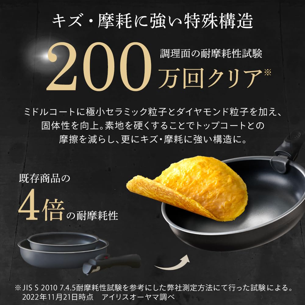 Набор для жарки IRIS OHYAMA со съемной ручкой, изготовленный из прочнейшего сковороды DIAMOND COAT со структурой, которая горит или для повышенной прочности может использоваться для духовки