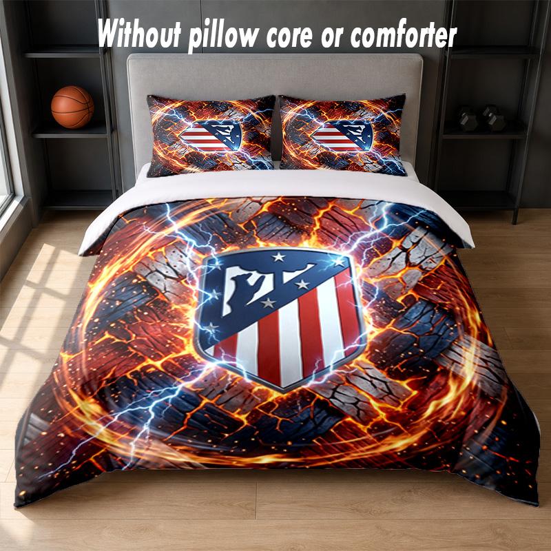 Atletico Madrid Design Bed Bedding Set 1 Duvet Cover + 2 Pillowcases Soft Breathable Household Bed Linens