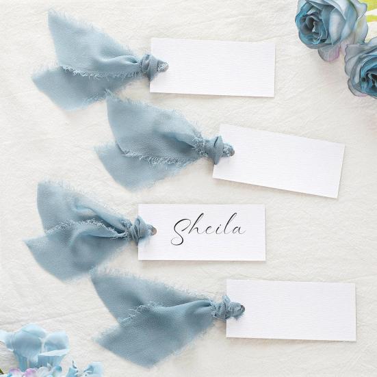 Handwritten Business Cards 50 Sheets Blank Textured Paper Cards with Chiffon Ribbon Wedding Invitations Table Name Tags for Party Banquet Office Decor