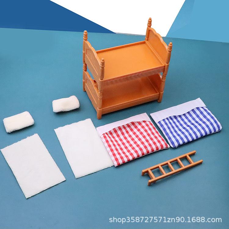 Doll House Simulation Mini Bedroom Double Bed Bunk Bed Accessories Mini Food Play House Furniture Children'S Toys