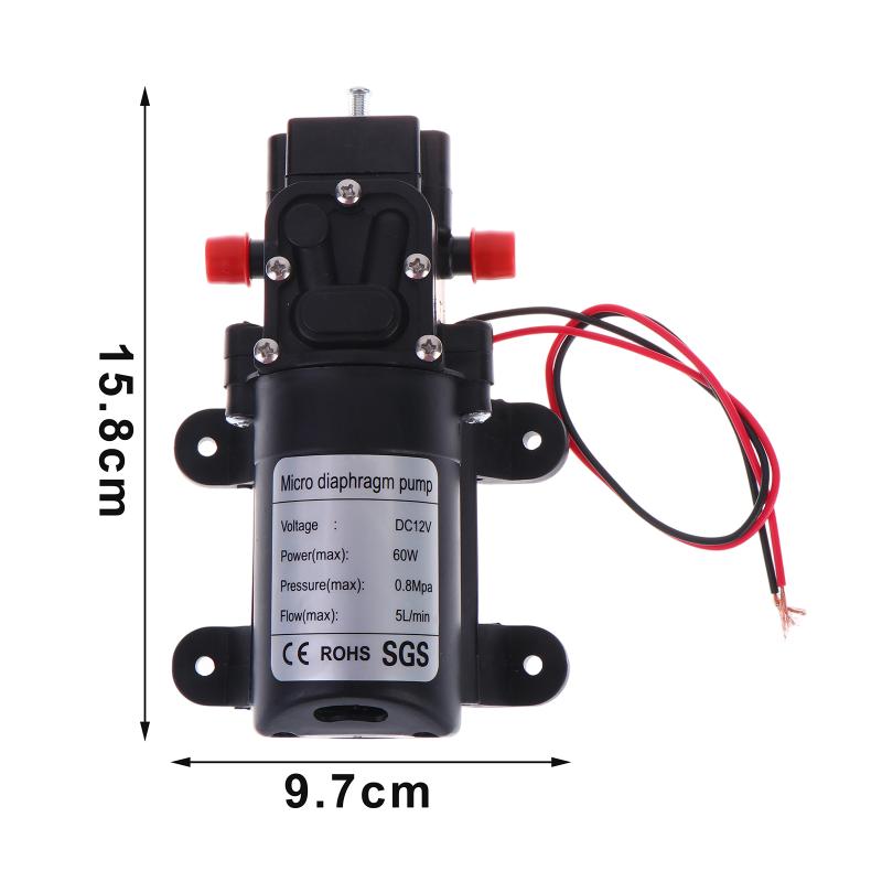 Мини-электрический мембранный насос 120Psi 60W 5 л/мин Высокое давление DC 12V Самовсасывающий для стиральной машины, мойки, опрыскивания