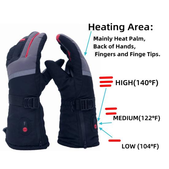 1 пара перчаток с электрообогревом и батарейным отсеком, USB-интерфейсом, питанием от аккумулятора, 3 уровнями регулировки температуры, ветрозащитными водонепроницаемыми перчатками
