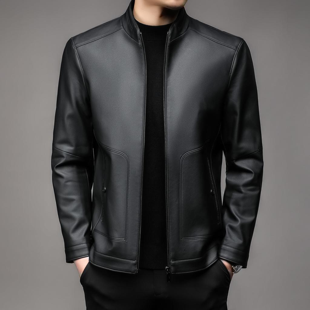 Осенняя флисовая кожаная куртка для мужчин среднего возраста больших размеров с отворотами, кожаная куртка для папы, куртка