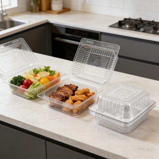 100 шт. Коробки для упаковки тортов 5,3 дюйма, прозрачный пищевой контейнер с крышками, утолщенные одноразовые коробки-ракушки для сэндвичей, десертов, гамбургеров, салатов