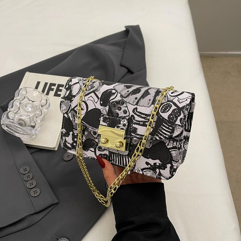 Женская мода Граффити Маленькая сумка 2024 Лето Дамы Клапан Телефон Вечерний Клатч Кошелек Сумки Через Плечо Для Женщин Цепи Сумки На Плечо