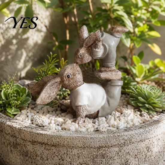 Rustic Resin Sculpture Parent Child Rabbit Statue, Ornament, Cute Rabbits Figurine Garden for Yard Flower Bed Room Table Decor Ornament