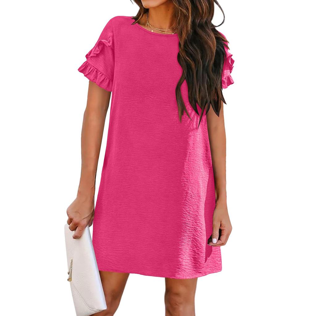Женские модные повседневные пляжные свободные прямые платья с коротким рукавом