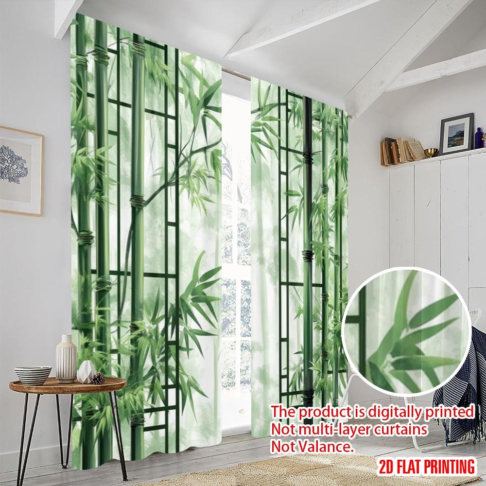 2 шт., 2D печать на ткани для штор, Бамбуковая безмятежность, Универсальный полиэстер (без удилища) Украшения для улицы для разных комнат