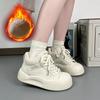 Женские зимние ботинки на толстой платформе, нескользящие короткие ботильоны, с подкладкой из искусственного меха, теплые кроссовки для ходьбы на шнуровке с флисовой подкладкой для женщин