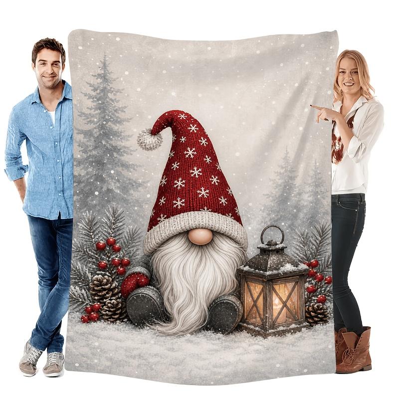 1pc Snowflake Lantern Gnome Printed Flannel Blanket, Ultra Soft Cozy Plush, All-Season Use, Machine Washable, Multi Sizes, 280GSM Heavyweight, for Bed