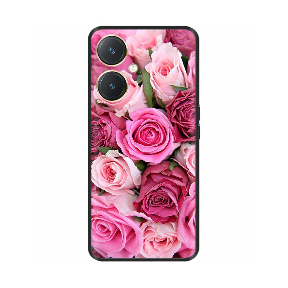 Чехол для Vivo Y27 Y27s Модные Цветы Черный Мягкий Силиконовый Ударопрочный TPU Чехол для Телефона Funda для Vivo Y27 Y 27 Бампер V2249