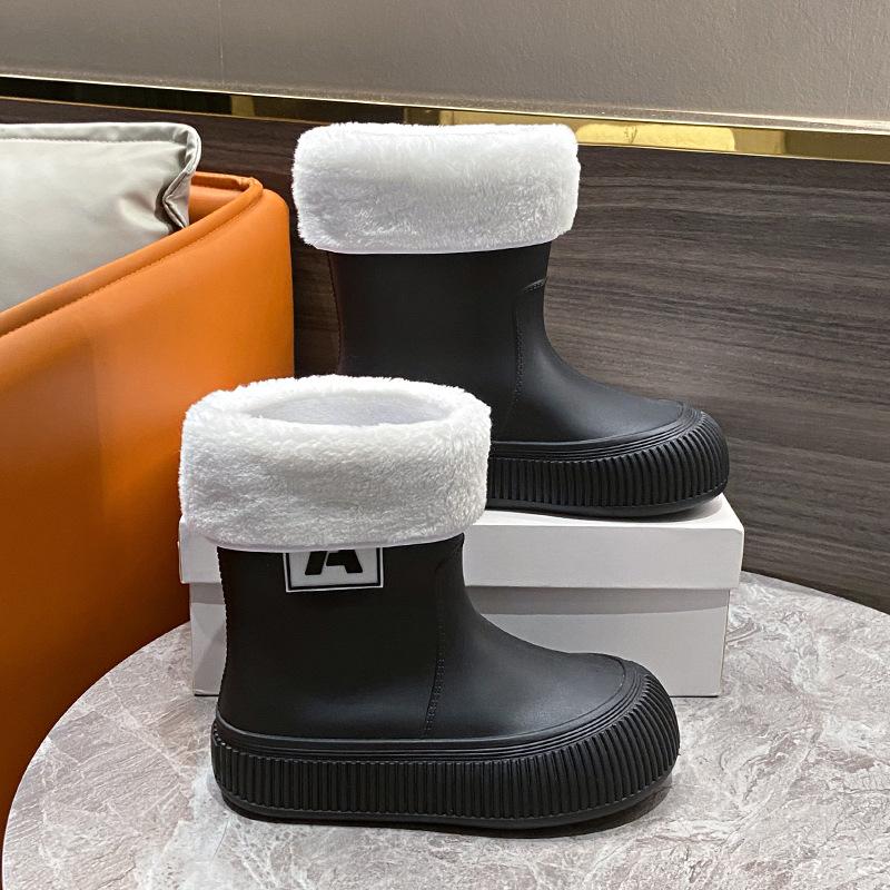 Зимние модные женские резиновые сапоги средней длины с толстыми подошвами, нескользящие женские резиновые сапоги, нескользящая обувь для отдыха на природе