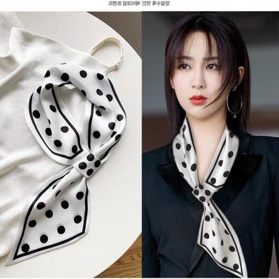 Женский шарф из шелковой ленты в горошек - весна/осень, тонкий декоративный аксессуар в корейском стиле