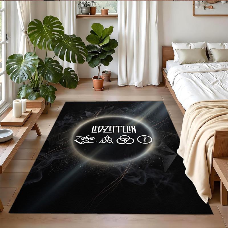 Led Zeppelin Print Crystal Velvet Plush Rug Wear?Resistant Anti?Slip Floor Mat For Indoor Household Decoration