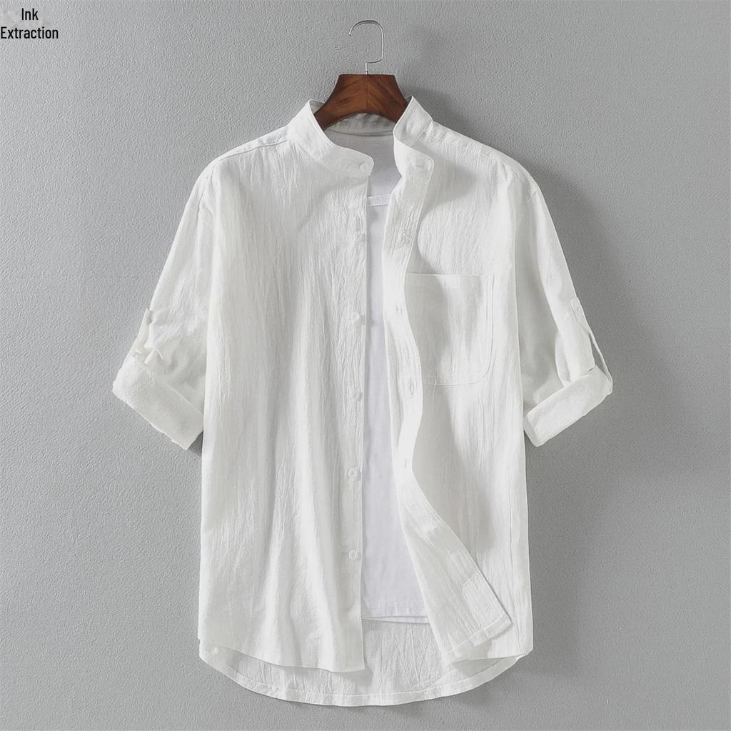 Men's Casual Cotton Linen Short-Sleeve Shirt - Summer Loose Fit Top