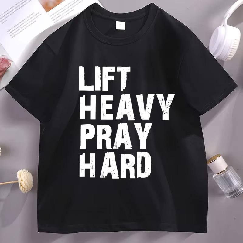 Lift Heavy Pray Hard TShirt Christian Themed Tshirt for Women Unisex Trendy Christ Gym Buddy Tshirts Casual Round Neck Clothes