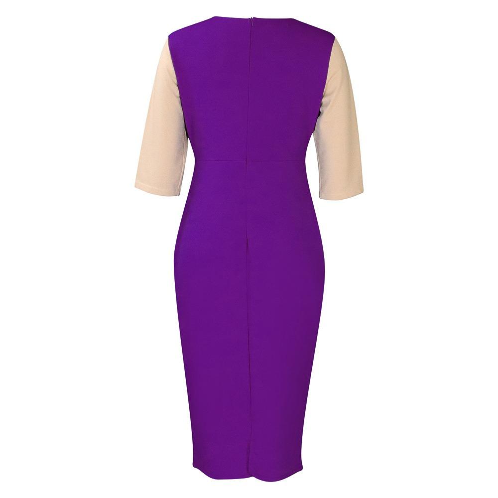 Весеннее модное женское платье больших размеров с узором на бедрах и рукавами пять четвертей для стильного образа.