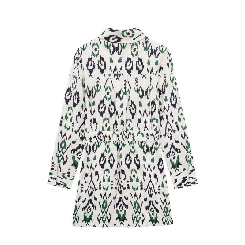 European American Women's Clothing Fashionable Temperament Long-sleeved Printed Short Dress